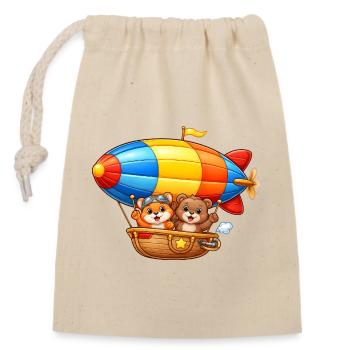 Zeppelin Animals Motif Cartoon Airship - Closable cotton gift bag (14x20cm) - nature - Front