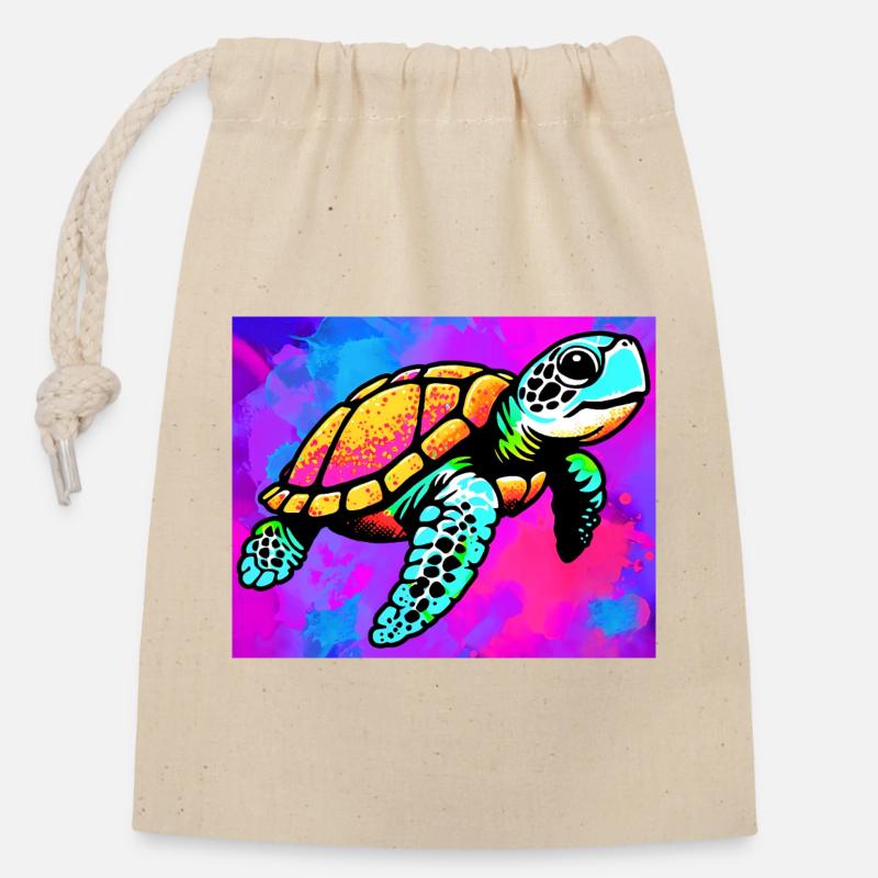 tortue - Sac cadeau en coton avec cordon (14 x 20 cm) - nature