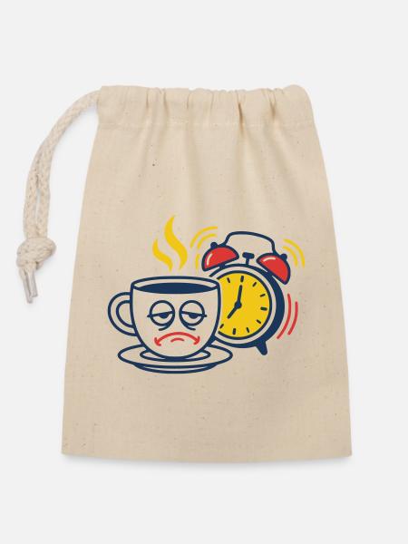 Tired Coffee & Alarm Clock – Funny Morning Grouch Motif - Closable cotton gift bag (14x20cm) - nature