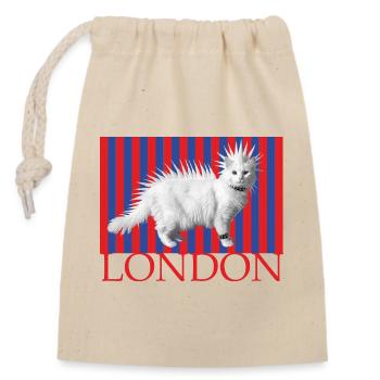 Punk Cat London Stripes - Closable cotton gift bag (14x20cm) - nature - Front