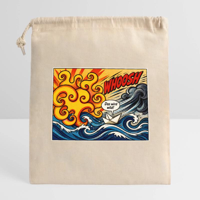 Retro Comic Papierboot - Das wird wild! Verschließbarer Geschenkbeutel aus Baumwolle (14x20cm)