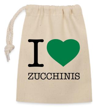 I LOVE ZUCCHINIS Zucchini Gemüse - Verschließbarer Geschenkbeutel aus Baumwolle (14x20cm) - Natur - Vorne