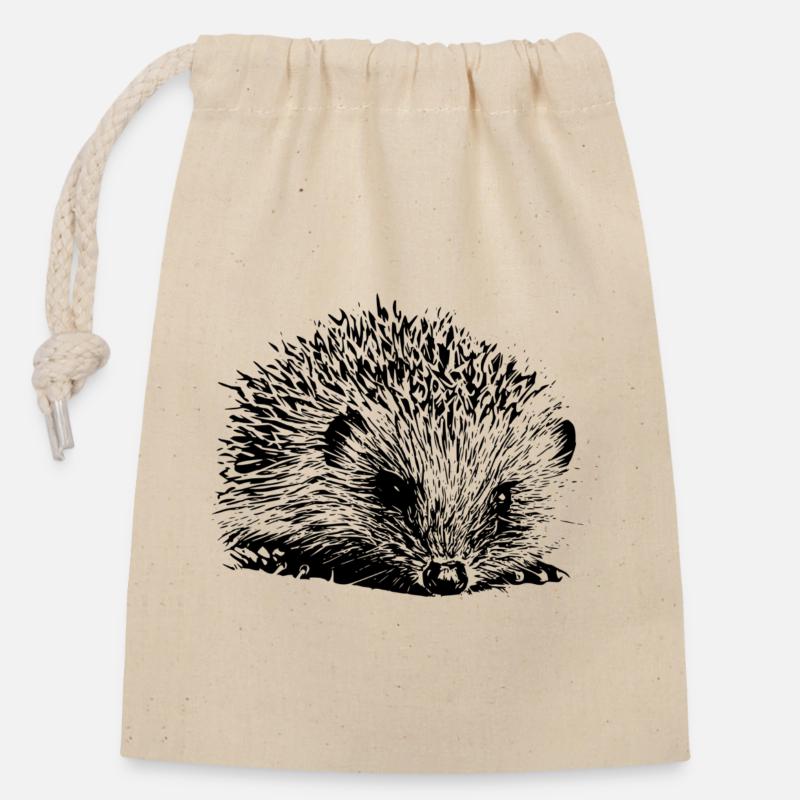 Hedgehog - Closable cotton gift bag (14x20cm) - nature