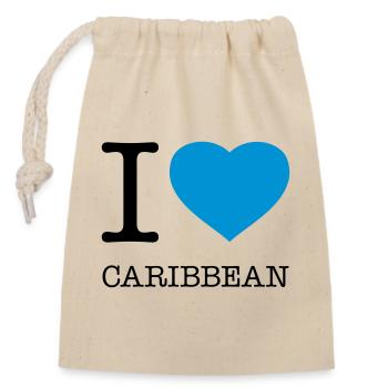 I LOVE CARIBBEAN Karibik - Verschließbarer Geschenkbeutel aus Baumwolle (14x20cm) - Natur - Vorne