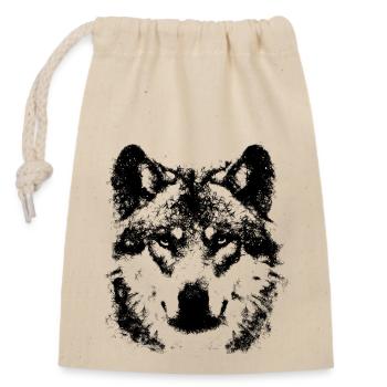 Wolf aus Strichen - Verschließbarer Geschenkbeutel aus Baumwolle (14x20cm) - Natur - Vorne