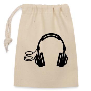 Kopfhörer headphones - Verschließbarer Geschenkbeutel aus Baumwolle (14x20cm) - Natur - Vorne