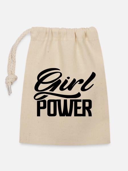 girlpower - Verschließbarer Geschenkbeutel aus Baumwolle (14x20cm) - Natur