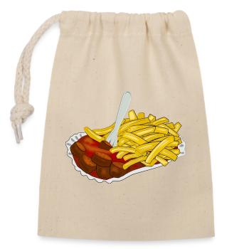 Currywurst mit Pommes - Verschließbarer Geschenkbeutel aus Baumwolle (14x20cm) - Natur - Vorne