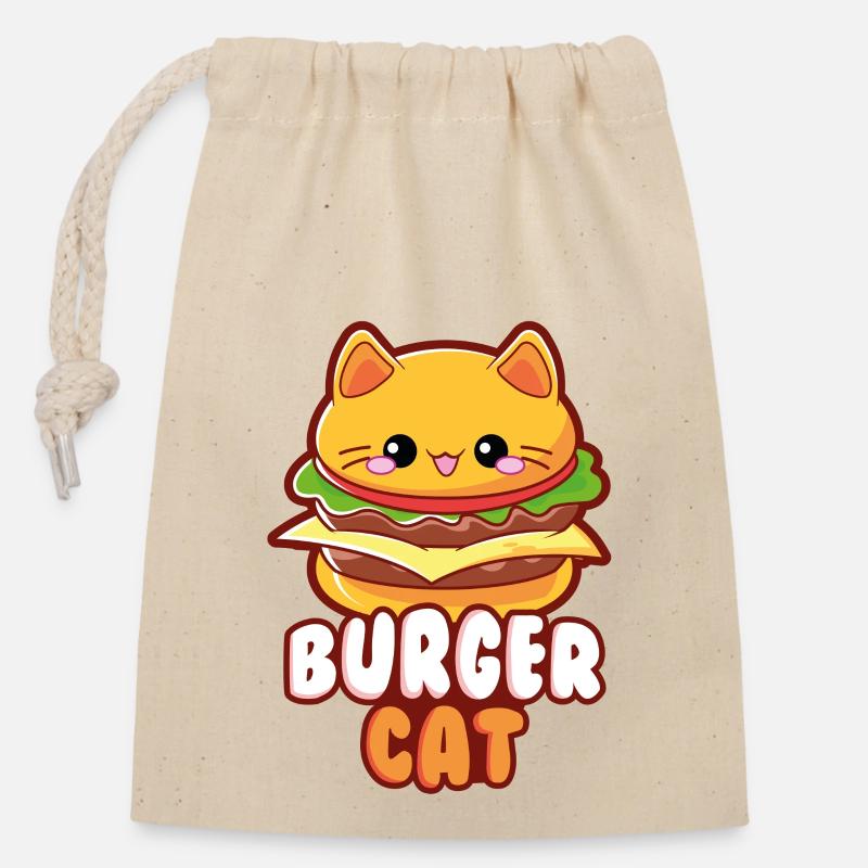 Burger Cat moodrush - Sac cadeau en coton avec cordon (14 x 20 cm) - nature