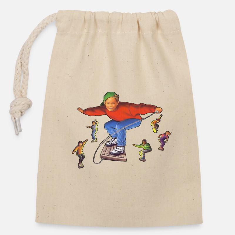 Surfing on the internet - Closable cotton gift bag (14x20cm) - nature