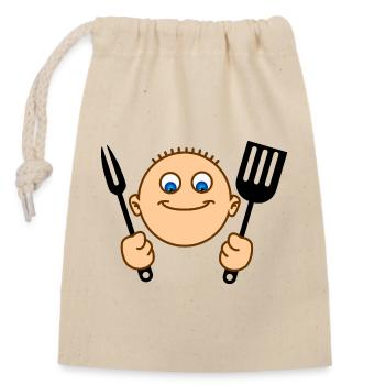 Fröhliche Hilfe in der Küche oder BBQ - Verschließbarer Geschenkbeutel aus Baumwolle (14x20cm) - Natur - Vorne