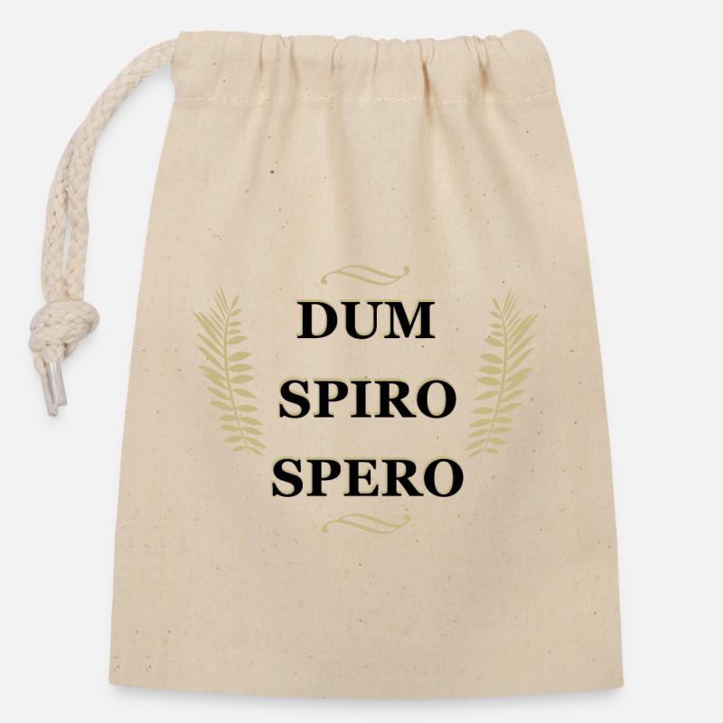 Dum Spiro Spero, lateinisches Zitat - Verschließbarer Geschenkbeutel aus Baumwolle (14x20cm) - Natur