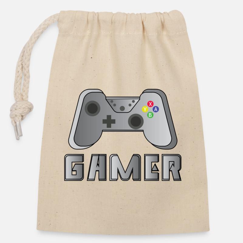 Gamer - Sac cadeau en coton avec cordon (14 x 20 cm) - nature