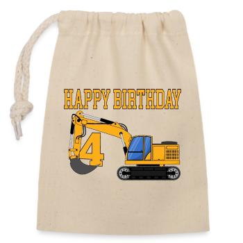 Excavator Happy Birthday 4 - Closable cotton gift bag (14x20cm) - nature - Front