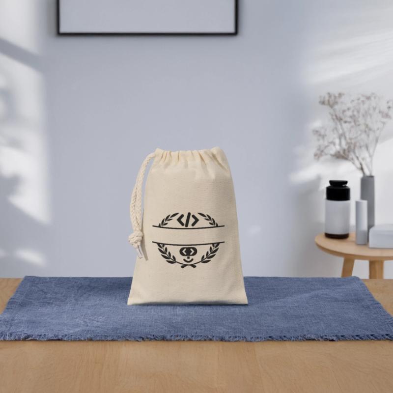 Code-Logo und Code-Smiley im Lorbeerkranz Verschließbarer Geschenkbeutel aus Baumwolle (14x20cm)