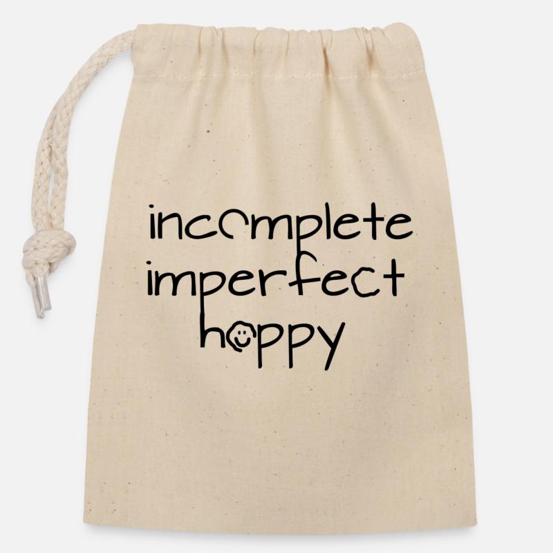 Happy - Closable cotton gift bag (14x20cm) - nature