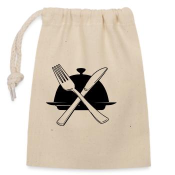 Bol avec couteau et fourchette - Sac cadeau en coton avec cordon (14 x 20 cm) - nature - Devant