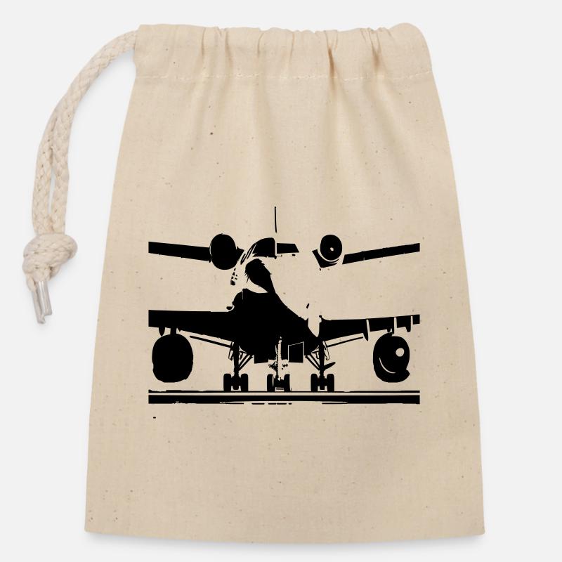 AVION - Sac cadeau en coton avec cordon (14 x 20 cm) - nature