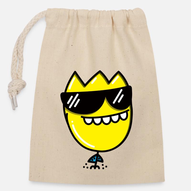 Flower with sunglasses - Closable cotton gift bag (14x20cm) - nature