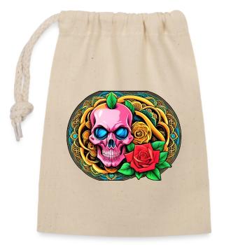 Skulls 'n' Roses - Pink Skull - Closable cotton gift bag (14x20cm) - nature - Front