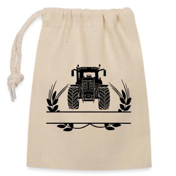 Farm tractor with grain stalks - Closable cotton gift bag (14x20cm) - nature - Front