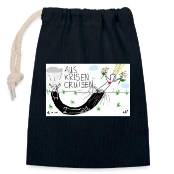 Aus Krisen cruisen - Verschließbarer Geschenkbeutel aus Baumwolle (14x20cm) - Navy - Vorne