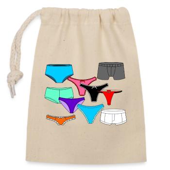 Dessous-Logo mit Slip und Unterhose - Verschließbarer Geschenkbeutel aus Baumwolle (14x20cm) - Natur - Vorne