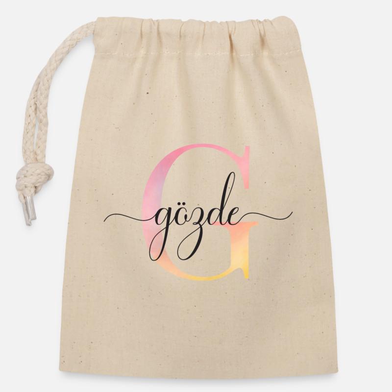 G | Monogram | Name | GözdeWatercolor - Closable cotton gift bag (14x20cm) - nature