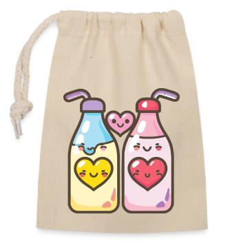 Milk Couple Love Heart Funny - Closable cotton gift bag (14x20cm) - nature - Front