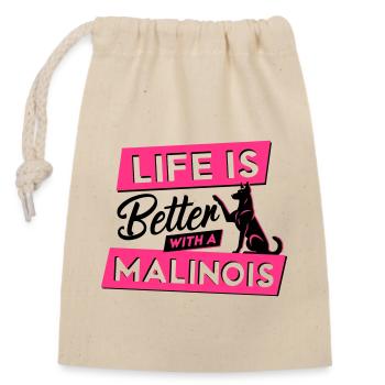 La vie est plus belle avec un Malinois - Vector Design - Sac cadeau en coton avec cordon (14 x 20 cm) - nature - Devant