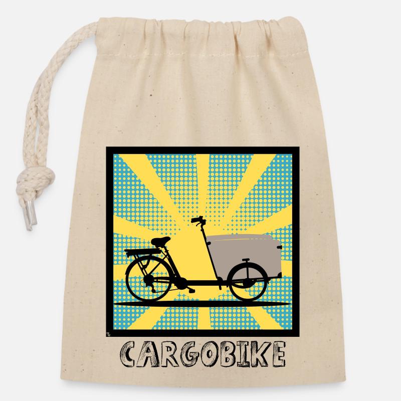 Vélo cargo Popartstyle, Vélo cargo - Sac cadeau en coton avec cordon (14 x 20 cm) - nature