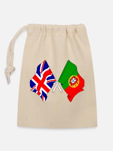 Flagge England, Flagge Portugal - Verschließbarer Geschenkbeutel aus Baumwolle (14x20cm) - Natur