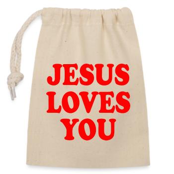 Jesus loves you - Closable cotton gift bag (14x20cm) - nature - Front