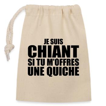 Man who adores: Quiche. Funny Design Humor - Closable cotton gift bag (14x20cm) - nature - Front