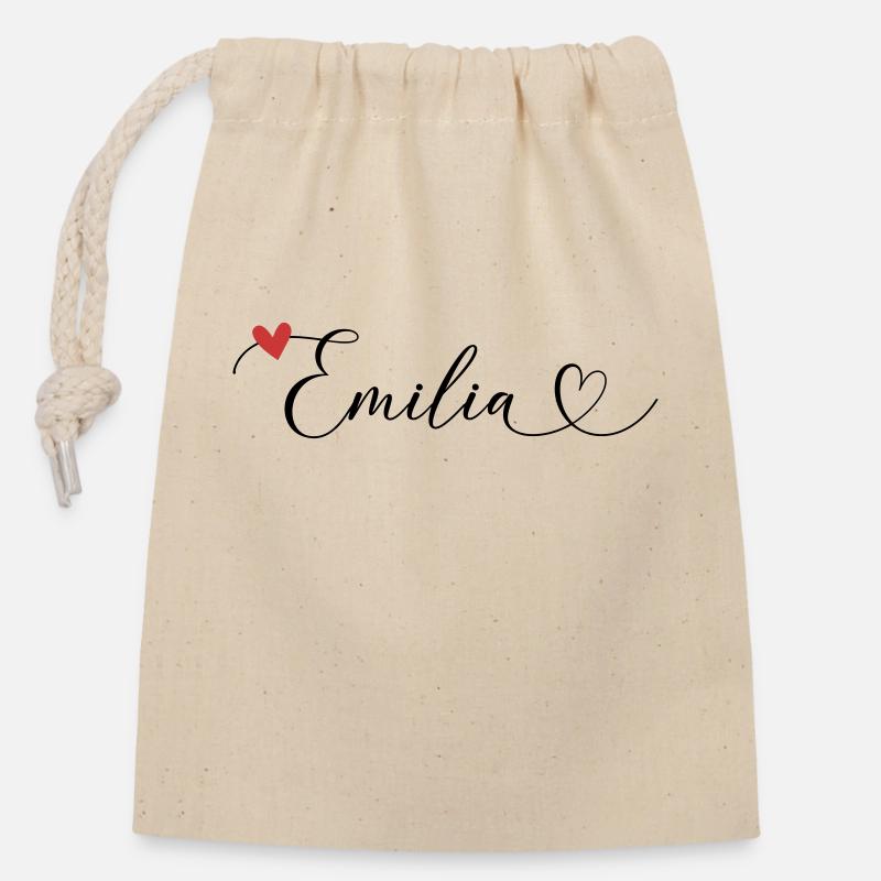 Emilia Surname First name Calligraphy Heart - Closable cotton gift bag (14x20cm) - nature
