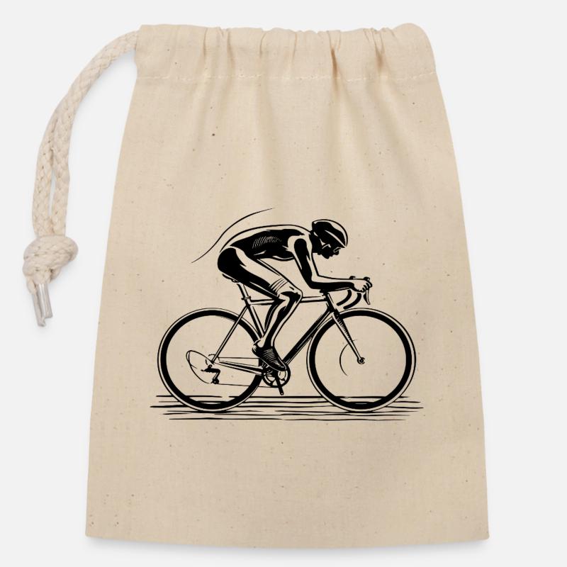 Dessin cycliste - Sac cadeau en coton avec cordon (14 x 20 cm) - nature