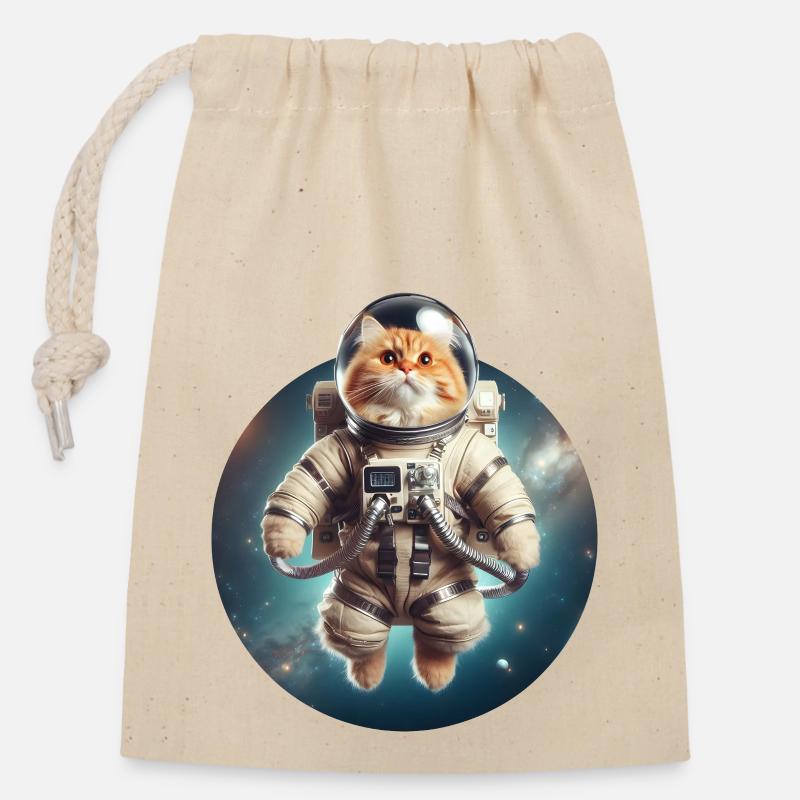 Space Cat - Closable cotton gift bag (14x20cm) - nature