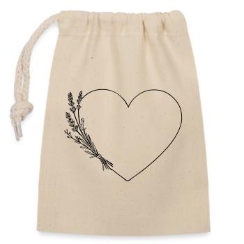 Line Art Coeur - Fleurs sauvages, Personnalisable - Sac cadeau en coton avec cordon (14 x 20 cm) - nature - Devant