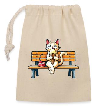 Cute Cat enjoying an icecream on a bench - Closable cotton gift bag (14x20cm) - nature - Front