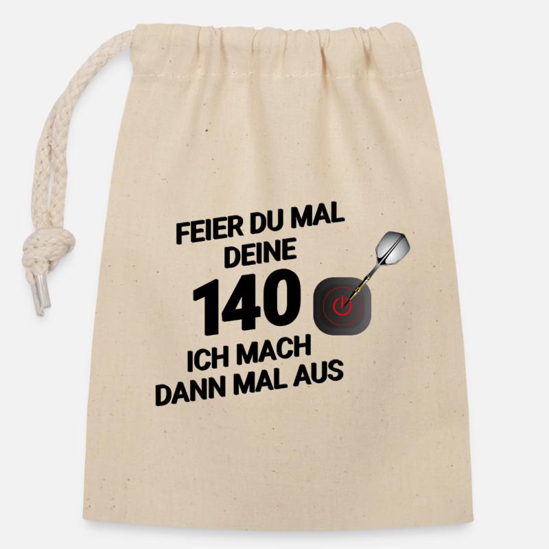 Lustiges Dart-Design – "Feier du mal deine 140... - Verschließbarer Geschenkbeutel aus Baumwolle (14x20cm) - Natur