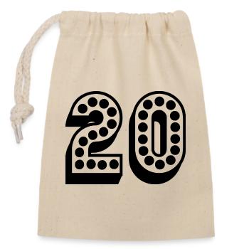 20. 20e ANNIVERSAIRE. ANNIVERSAIRE 20 ANS. 20 ANS. - Sac cadeau en coton avec cordon (14 x 20 cm) - nature - Devant