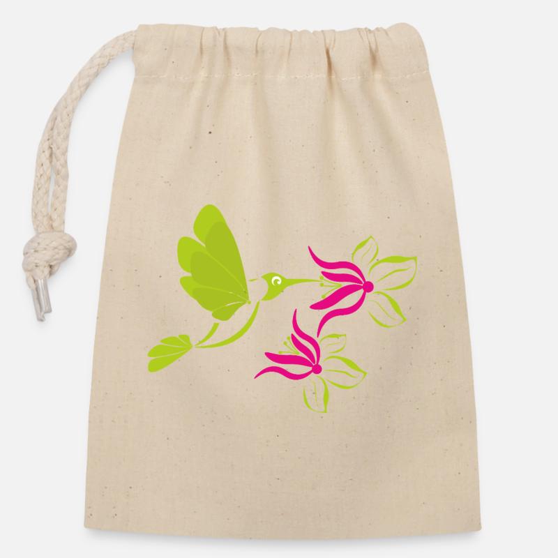 Kolibri_003 - Verschließbarer Geschenkbeutel aus Baumwolle (14x20cm) - Natur