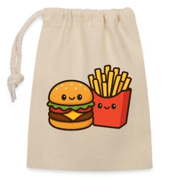 Kawaii Burger & Pommes Duo - Verschließbarer Geschenkbeutel aus Baumwolle (14x20cm) - Natur - Vorne