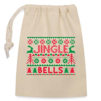 Ugly Sweater - Jingle Bells Knit Pattern - Closable cotton gift bag (14x20cm) - nature - Front