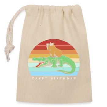 Joyeux anniversaire Capybara Joyeux anniversaire - Sac cadeau en coton avec cordon (14 x 20 cm) - nature - Devant