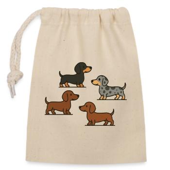 Dachshund Quartet: Spotted & Solid - Closable cotton gift bag (14x20cm) - nature - Front