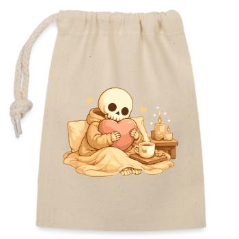 Cozy Skelett mit Herz – Ruhe & Selbstfürsorge - Verschließbarer Geschenkbeutel aus Baumwolle (14x20cm) - Natur - Vorne