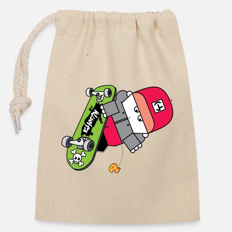 Graphique néon Skate Panda - Sac cadeau en coton avec cordon (14 x 20 cm) - nature