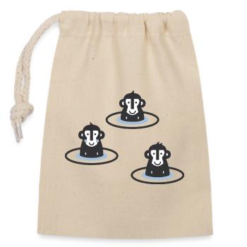 Trois macaques japonais dans l’onsen, il est bleu - Sac cadeau en coton avec cordon (14 x 20 cm) - nature - Devant