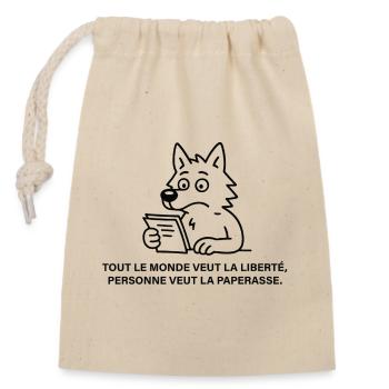Loup lecteur et paperasse satirique - Sac cadeau en coton avec cordon (14 x 20 cm) - nature - Devant